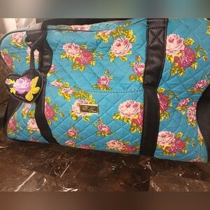 Betsey Johnson Blue Floral Quilted Travel Bag